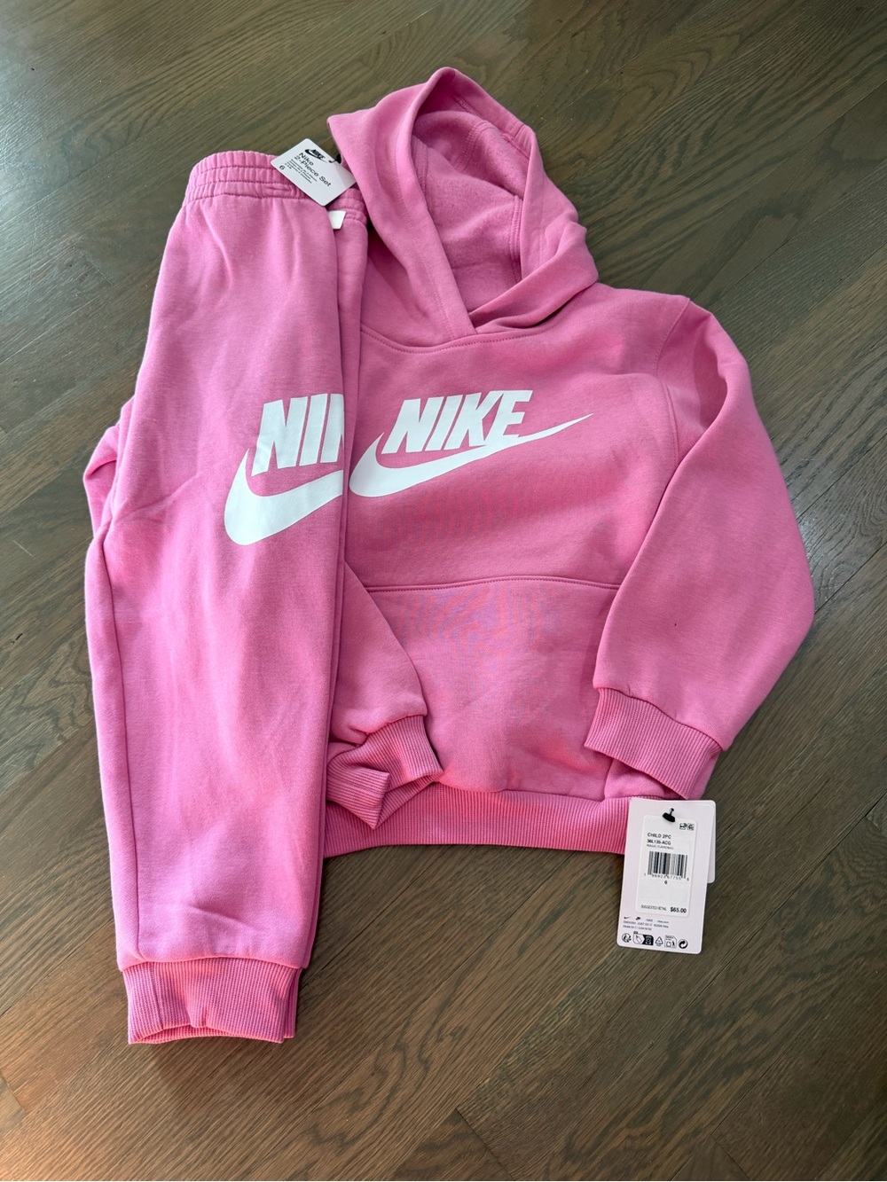 Nike Girls Pink Hoodie & Joggers Set with White Logo size 6